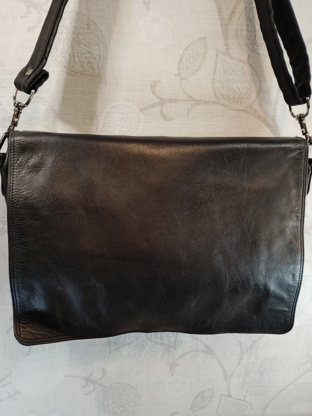 Scully Black Leather Messenger/Briefcase Crossbody Bag